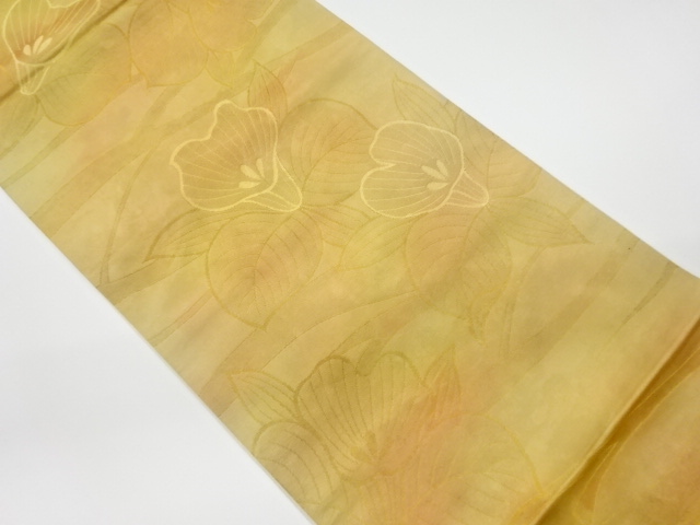 リサイクル　花々模様織出し袋帯